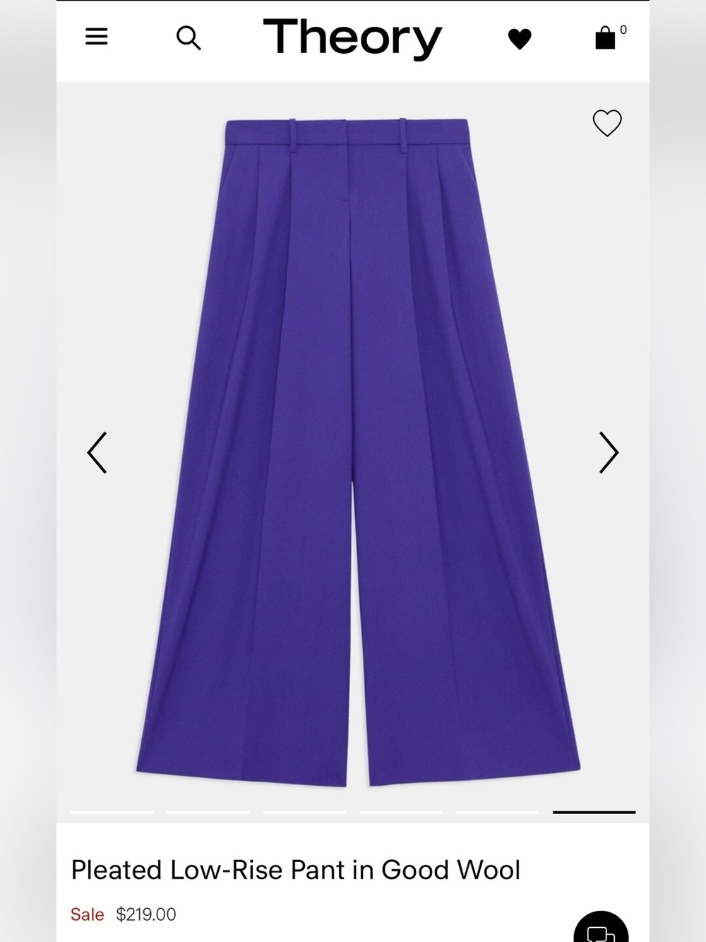 THEORY Pleated Low-Rise Pant in Good Wool Size 4
